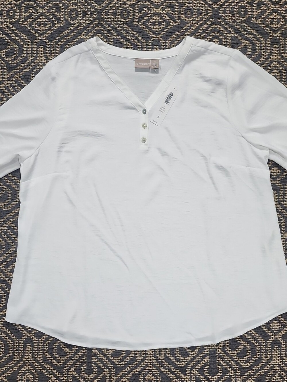 Chico's White V-Neck Button Front Blouse